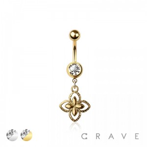 316L SURGICAL STEEL CLOVER DANGLE BELLY BUTTON NAVEL RING 